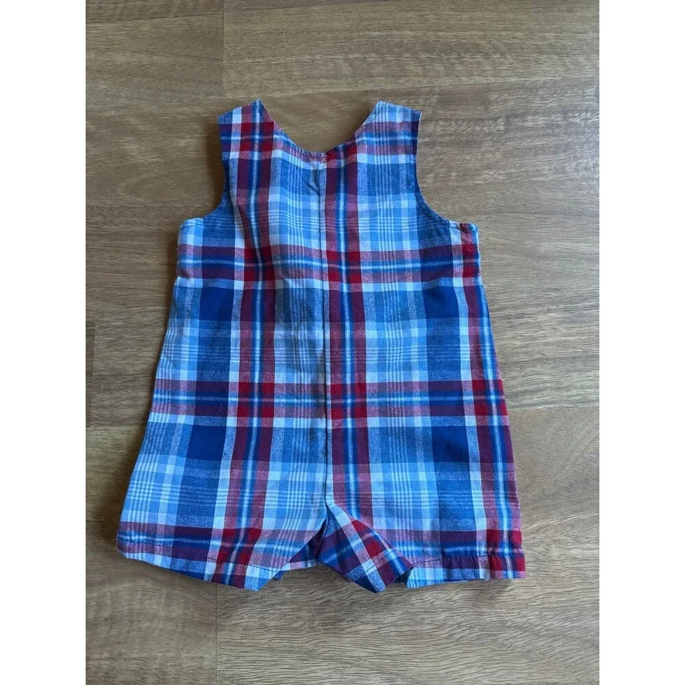 GOOD LAD Smocked baby USA american plaid romper NWT